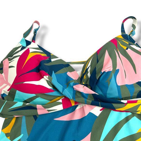 NEW Contours Coco Reef Tankini Top SZ 16 Bra Size 40C Olive Green Blue Tropical - Picture 7 of 12